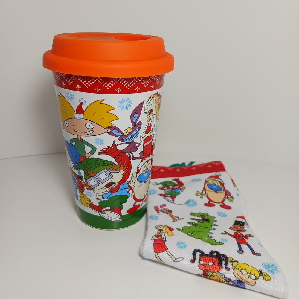 Nickelodeon Cartoon Characters Coffee Cup Rugrats Stimpy Catdog Hey Arnold  Sock